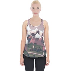 White And Brown Mountain Illustration Digital Art Piece Up Tank Top