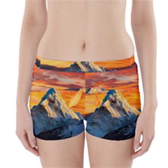 Snow Capped Mountain Himalayas Clouds Landscape Nature Boyleg Bikini Wrap Bottoms by Cendanart