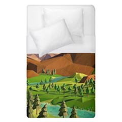 River Between Green Forest With Brown Mountain Duvet Cover (single Size) by Cendanart