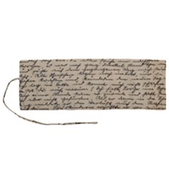 Close Up Photo Of Black Text Old Handwriting Leave Old Script Roll Up Canvas Pencil Holder (m) by Cendanart