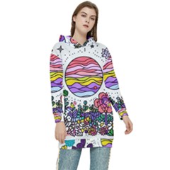 Rainbow Fun Cute Minimal Doodles Women s Long Oversized Pullover Hoodie