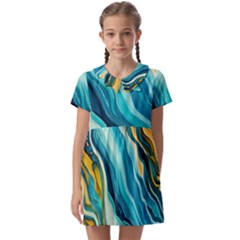 Painting Liquid Water Kids  Asymmetric Collar Dress