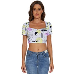 Graphic Design Geometric Background Short Sleeve Square Neckline Crop Top 