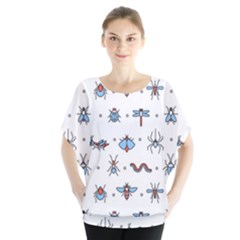 Insects Icons Square Seamless Pattern Batwing Chiffon Blouse