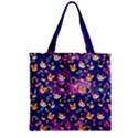 Gradient Purple Cat Face Space Pet Pattern Zipper Grocery Tote Bag View1