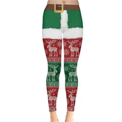 Deer Red Aztec Xmas Trees Leggings