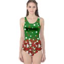 Xmas Flowers Black Christmas Pattern Pattern Women s One Piece Swimsuit View1