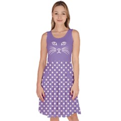 Medium Purple Cat Dot Knee Length Skater Dress With Pockets by CoolDesigns