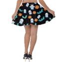 Kawaii Black Funny Ghost Prints Velvet Skater Skirt View2