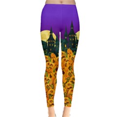 Indigo & Orange Cute Halloween Pumpkins Prints Leggings 