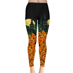 Black & Orange Cute Halloween Pumpkins Prints Leggings  by CoolDesigns