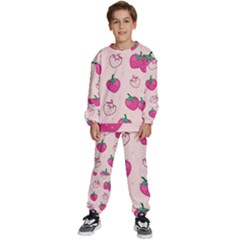 Seamless Strawberry Fruit Pattern Background Kids  Sweatshirt Set