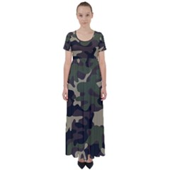 Texture Military Camouflage Repeats Seamless Army Green Hunting High Waist Short Sleeve Maxi Dress