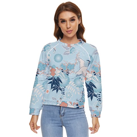 Crane Pattern Bird Animal Nature Women s Long Sleeve Raglan T-shirt by Bedest