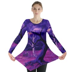 Forest Night Sky Clouds Mystical Long Sleeve Tunic  by Bedest