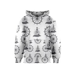 Marine Nautical Seamless Pattern With Vintage Lighthouse Wheel Kids  Pullover Hoodie by Bedest