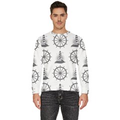 Marine Nautical Seamless Pattern With Vintage Lighthouse Wheel Men s Fleece Sweatshirt by Bedest