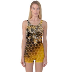 Honeycomb With Bees One Piece Boyleg Swimsuit by Bedest