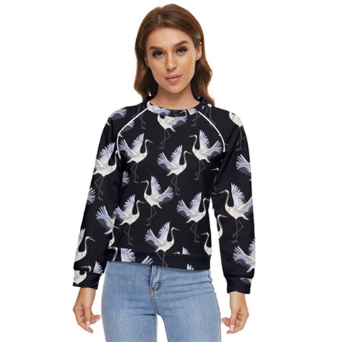 Crane Pattern Bird Animal Women s Long Sleeve Raglan T-shirt by Bedest