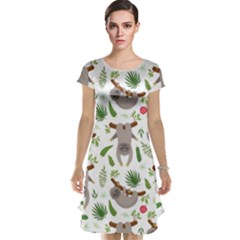 Seamless Pattern With Cute Sloths Cap Sleeve Nightdress by Bedest