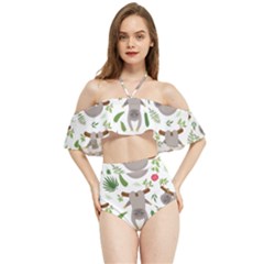 Seamless Pattern With Cute Sloths Halter Flowy Bikini Set  by Bedest