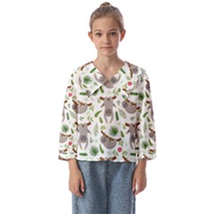 Seamless Pattern With Cute Sloths Kids  Sailor Shirt by Bedest