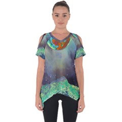 Psychedelic Universe Color Moon Planet Space Cut Out Side Drop T-shirt