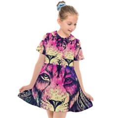 Psychedelic Lion Kids  Short Sleeve Shirt Dress by Cendanart