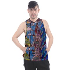 Castle Building Stained Glass Men s Sleeveless Hoodie by Cendanart