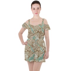 Mapart Dubai Map Ruffle Cut Out Chiffon Playsuit by Proyonanggan