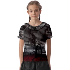 Grave Yard Dark Fantasy Trees Kids  Frill Chiffon Blouse by Cemarart