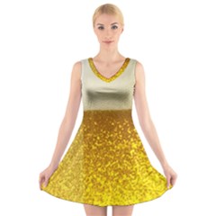 Light Beer Texture Foam Drink In A Glass V-neck Sleeveless Dress