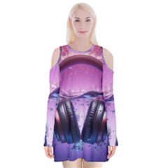 Headphones Sound Audio Music Radio Velvet Long Sleeve Shoulder Cutout Dress by Hannah976
