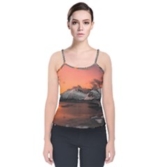 Surreal Mountain Landscape Lake Velvet Spaghetti Strap Top by Bedest