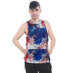 Red White And Blue Alcohol Ink American Patriotic  Flag Colors Alcohol Ink Men s Sleeveless Hoodie by PodArtist