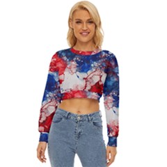 Red White And Blue Alcohol Ink American Patriotic  Flag Colors Alcohol Ink Lightweight Long Sleeve Sweatshirt by PodArtist