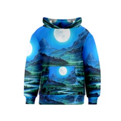 Bright Full Moon Painting Landscapes Scenery Nature Kids  Pullover Hoodie by Ndabl3x