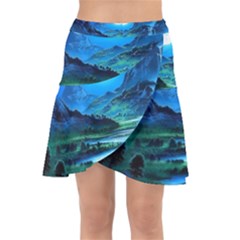 Bright Full Moon Painting Landscapes Scenery Nature Wrap Front Skirt by Ndabl3x