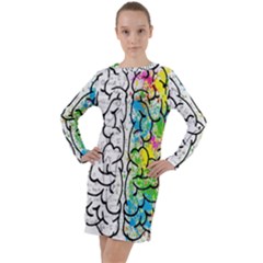 Brain Mind Psychology Idea Drawing Short Overalls Long Sleeve Hoodie Dress by Azkajaya