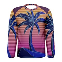 Abstract 3d Art Holiday Island Palm Tree Pink Purple Summer Sunset Water Men s Long Sleeve T-shirt