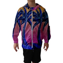 Abstract 3d Art Holiday Island Palm Tree Pink Purple Summer Sunset Water Kids  Hooded Windbreaker