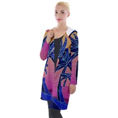 Abstract 3d Art Holiday Island Palm Tree Pink Purple Summer Sunset Water Hooded Pocket Cardigan by Cemarart