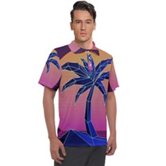 Abstract 3d Art Holiday Island Palm Tree Pink Purple Summer Sunset Water Men s Polo T-shirt by Cemarart