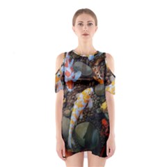 Koi Fish Clown Pool Stone Shoulder Cutout One Piece Dress by Cemarart