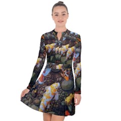 Koi Fish Clown Pool Stone Long Sleeve Panel Dress by Cemarart