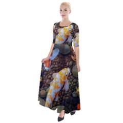 Koi Fish Clown Pool Stone Half Sleeves Maxi Dress by Cemarart