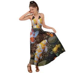 Koi Fish Clown Pool Stone Backless Maxi Beach Dress by Cemarart