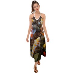 Koi Fish Clown Pool Stone Halter Tie Back Dress  by Cemarart