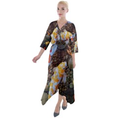 Koi Fish Clown Pool Stone Quarter Sleeve Wrap Front Maxi Dress by Cemarart