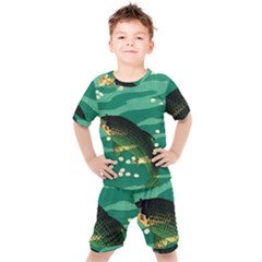 Japanese Koi Fish Kids  T-shirt And Shorts Set by Cemarart